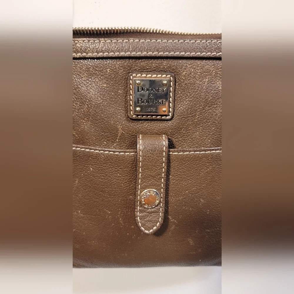 Dooney & Bourke dark chocolate brown leather letter carrier crossbody bag